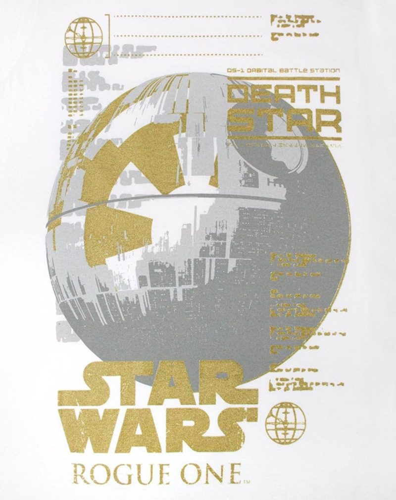 Women's Rogue One Death Star metallic t-shirt available on Amazon