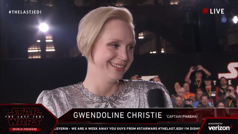 Gwendoline Christie on the red carpet for The Last Jedi premiere