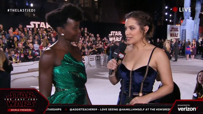 Lupita Nyong'o on the red carpet for The Last Jedi premiere