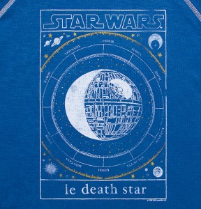 Thinkgeek - exclusive 'Le Death Star' blue long sleeved top (detail)