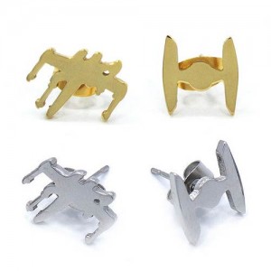 Entertainment Earth - stainless steel X-Wing and TIE Fighter stud earrings by Han Cholo
