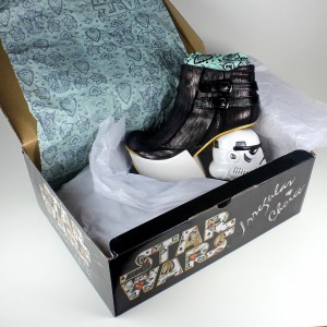 Irregular Choice x Star Wars - The Death Star boots with box and packaging