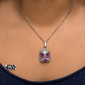 Body Vibe - women's Stormtrooper pendant with clear gems and pink enamel