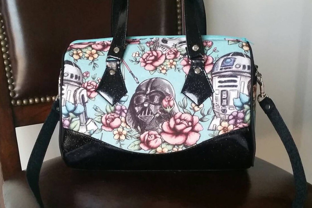 BenaeQuee Creations - Star Wars Floral Wars and black glitter vinyl handbag