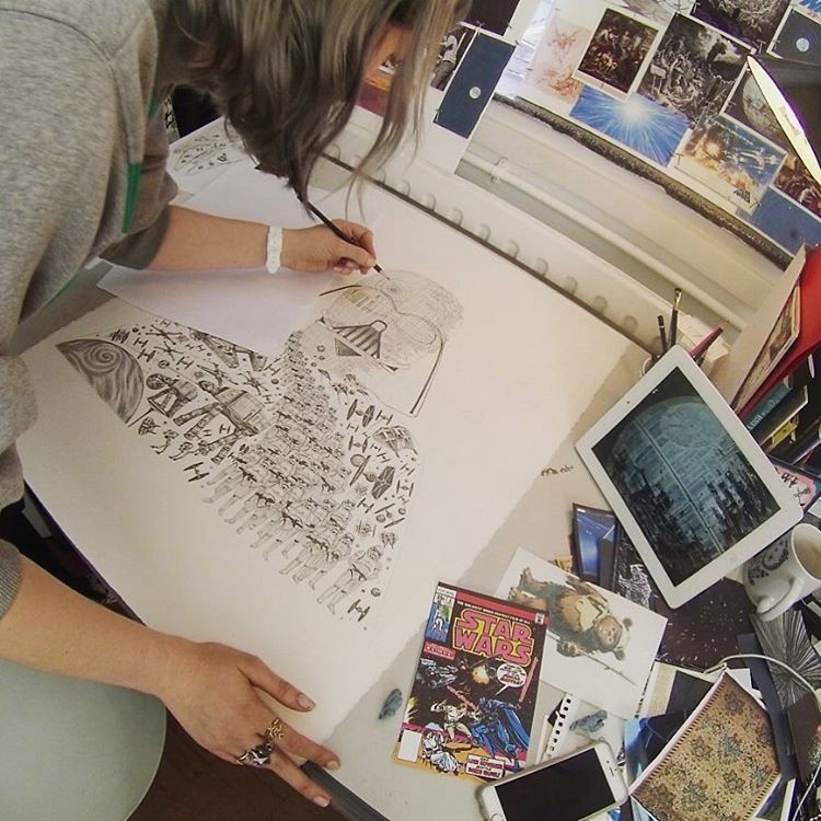 Emma J Shipley creating her Star Wars artwork