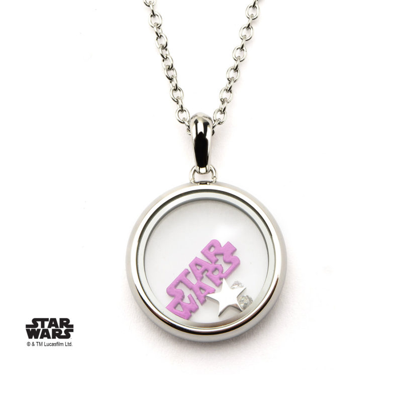 Body Vibe - Women's Stainless Steel Star Wars Pink Glitter Logo Beads Necklace