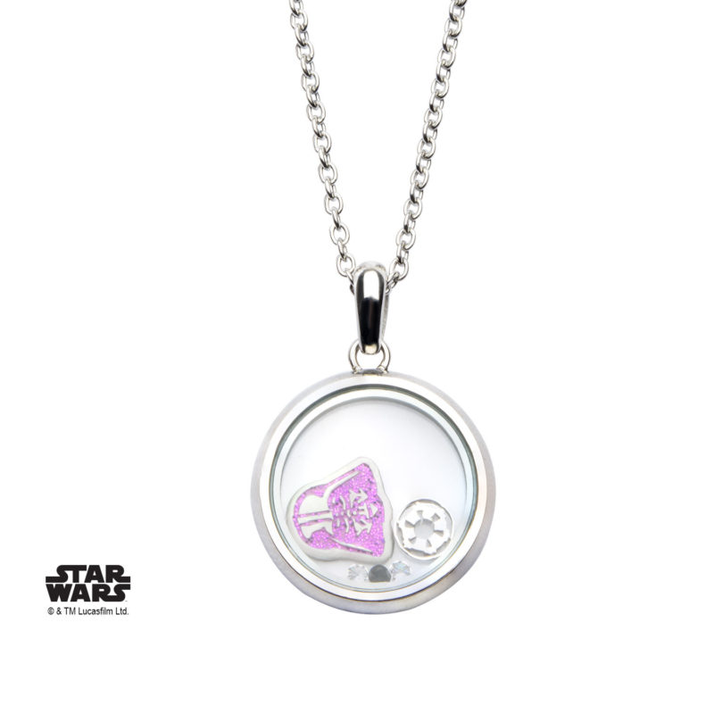 Body Vibe - Women's Stainless Steel Star Wars Pink Glitter Darth Vader Beads Necklace