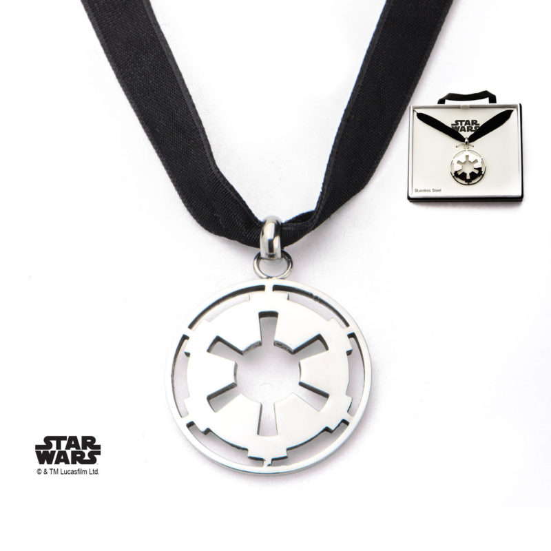 Body Vibe - Stainless Steel Star Wars Small Cut Out Galactic Empire Symbol with Velvet Choker Necklace