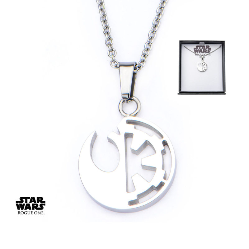 Body Vibe x Star Wars Rogue One Rebel & Empire symbol cut-out necklace available at Entertainment Earth