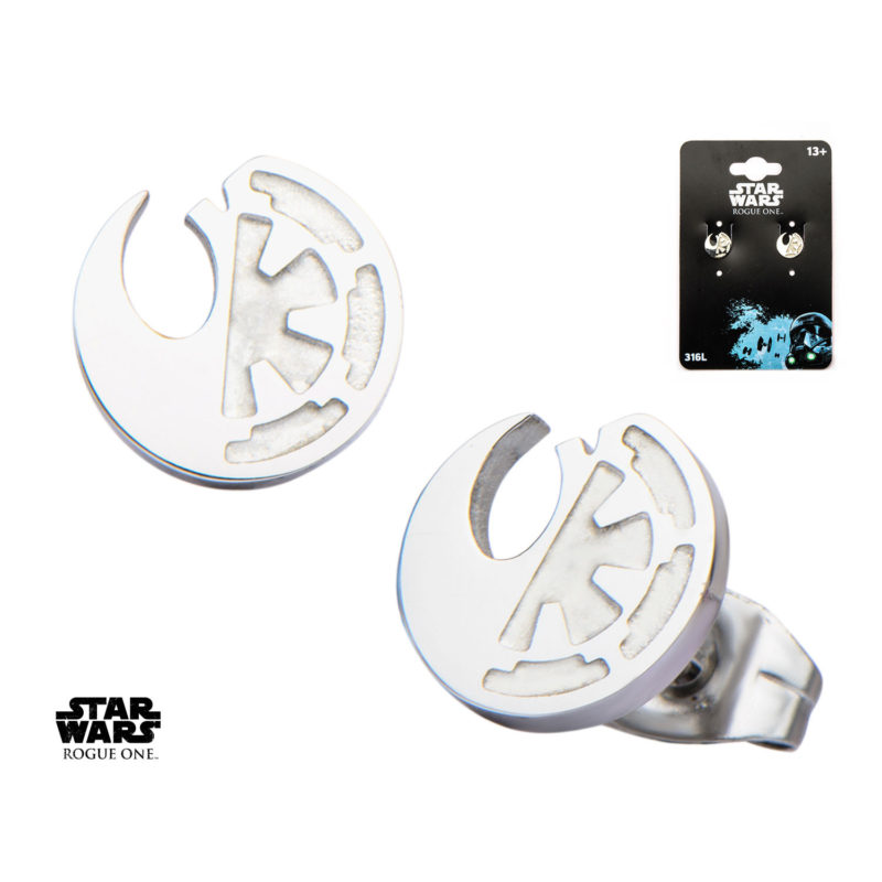Body Vibe x Star Wars Rogue One Rebel & Empire symbol cut-out stud earrings available at Entertainment Earth