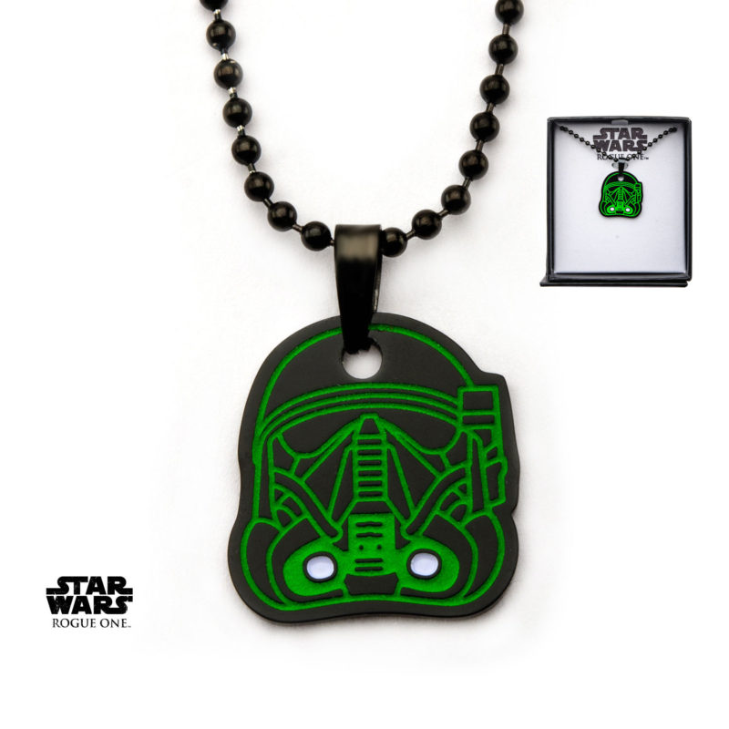 Body Vibe x Star Wars Rogue One Deathtrooper glow-in-the-dark black necklace available at Entertainment Earth