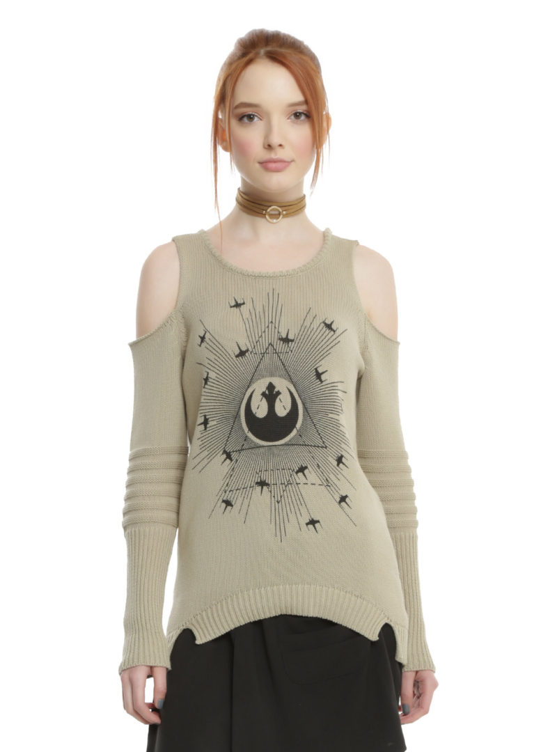 Women's Rogue One Rebel cold shoulder sweater available at Hot Topic