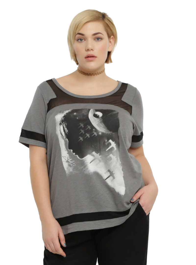 Women's plus size Rogue One Jyn mesh insert top available at Hot Topic