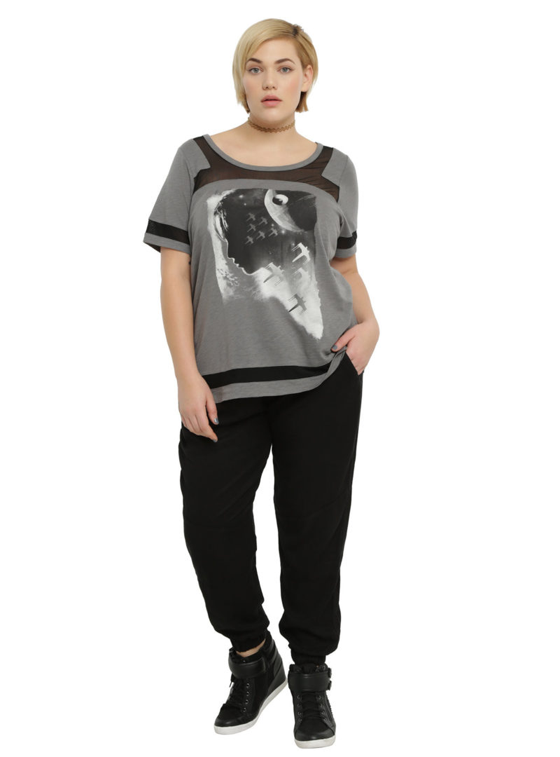 Women's plus size Rogue One Jyn mesh insert top available at Hot Topic