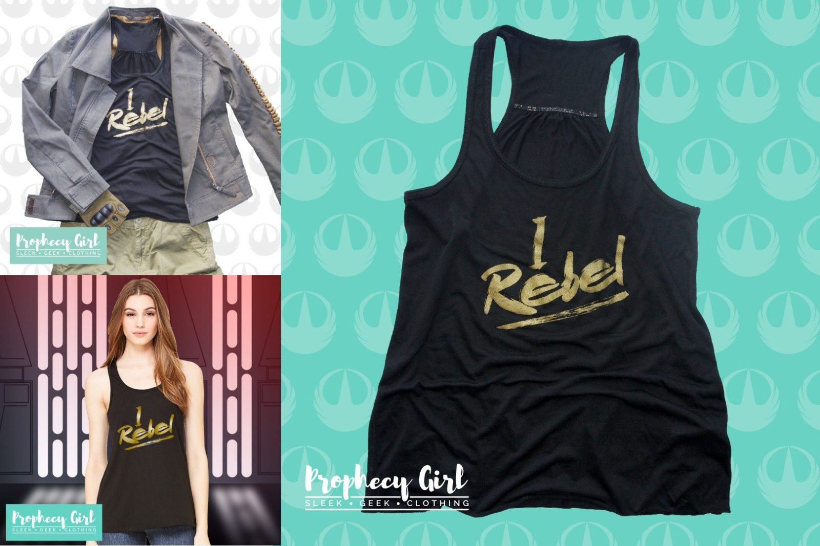 Women's Rogue One inspired 'I Rebel' tank top by Prophecy Girl