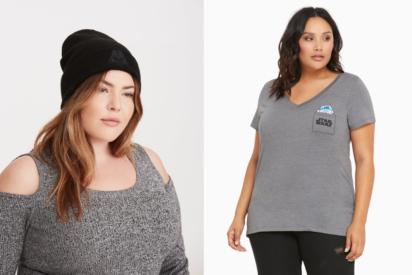 Darth Vader beanie and women's plus size R2-D2 pocket v-neck tee, available at Torrid