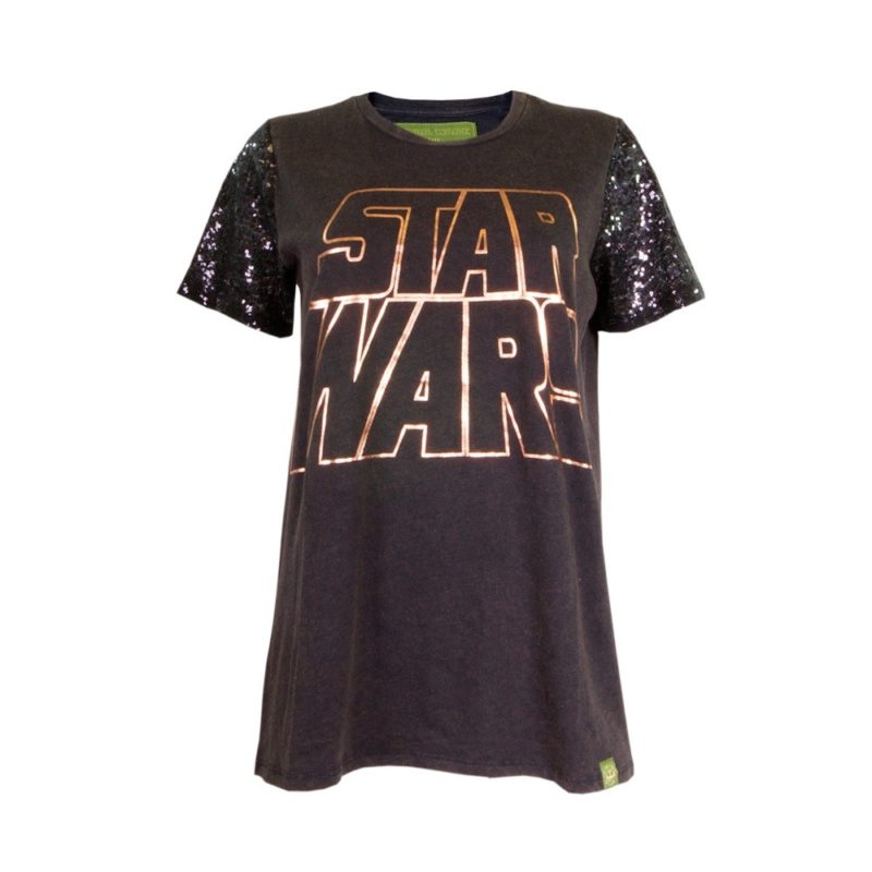 Women's Star Wars metallic foil logo sequin sleeve t-shirt at We Love Fine