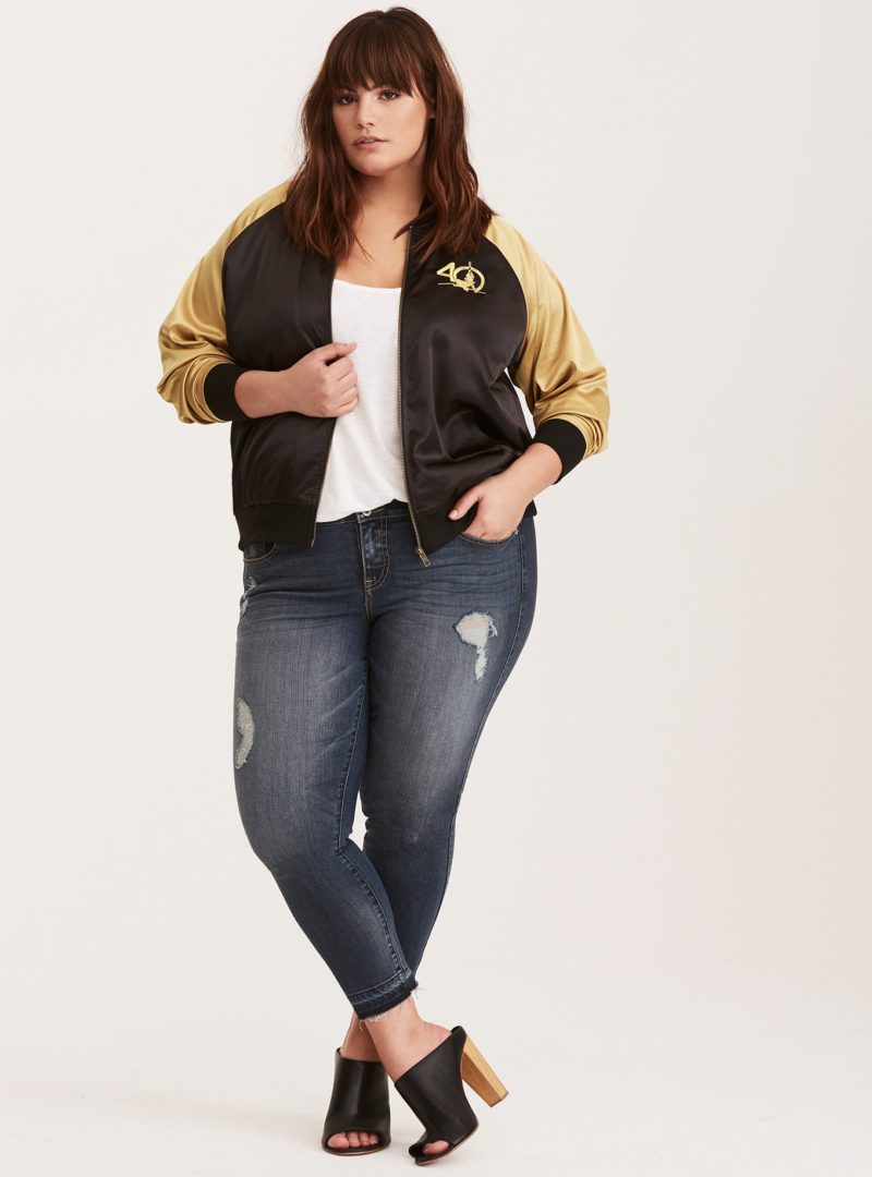 Her Universe x Star Wars Droid Tatooine C-3PO and R2-D2 embroidered satin souvenir plus size bomber jacket at Torrid