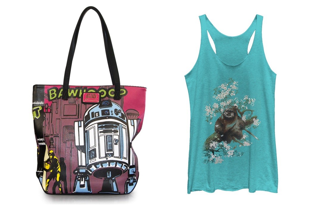 Star Wars Fashion on sale at Zulily - Loungefly R2-D2 tote bag and women's Wicket Ewok tank top