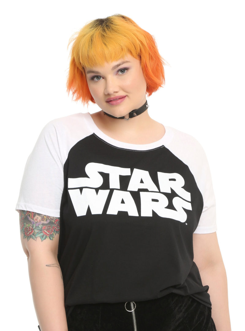Women's plus size Star Wars logo raglan tee at Hot Topic