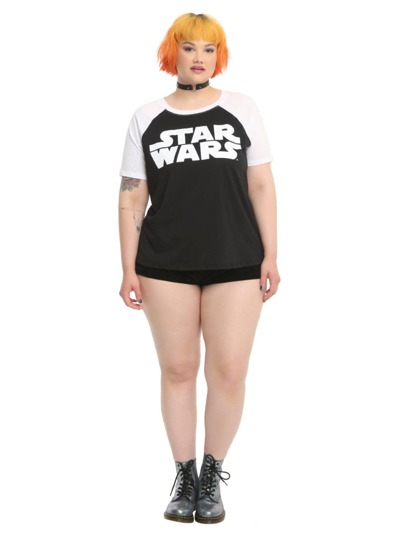 Women's plus size Star Wars logo raglan tee at Hot Topic