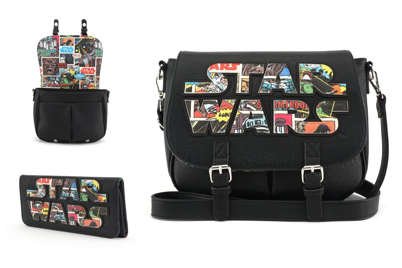 Loungefly x Star Wars comic logo faux leather crossbody bag and matching wallet