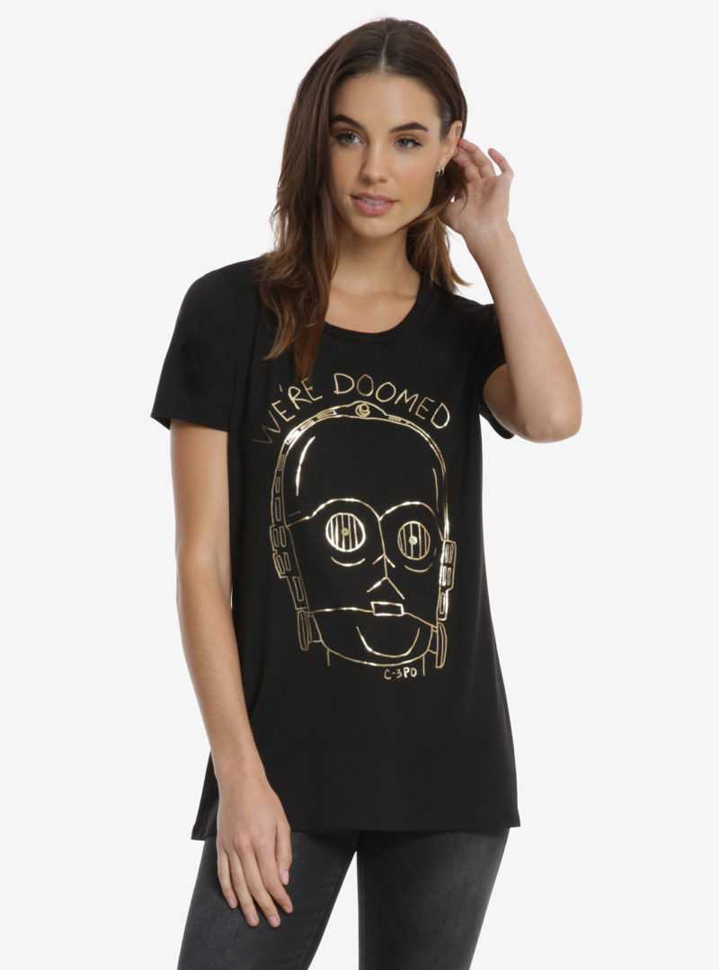 Women's Star Wars C-3PO We're Doomed gold foil print t-shirt at Box Lunch