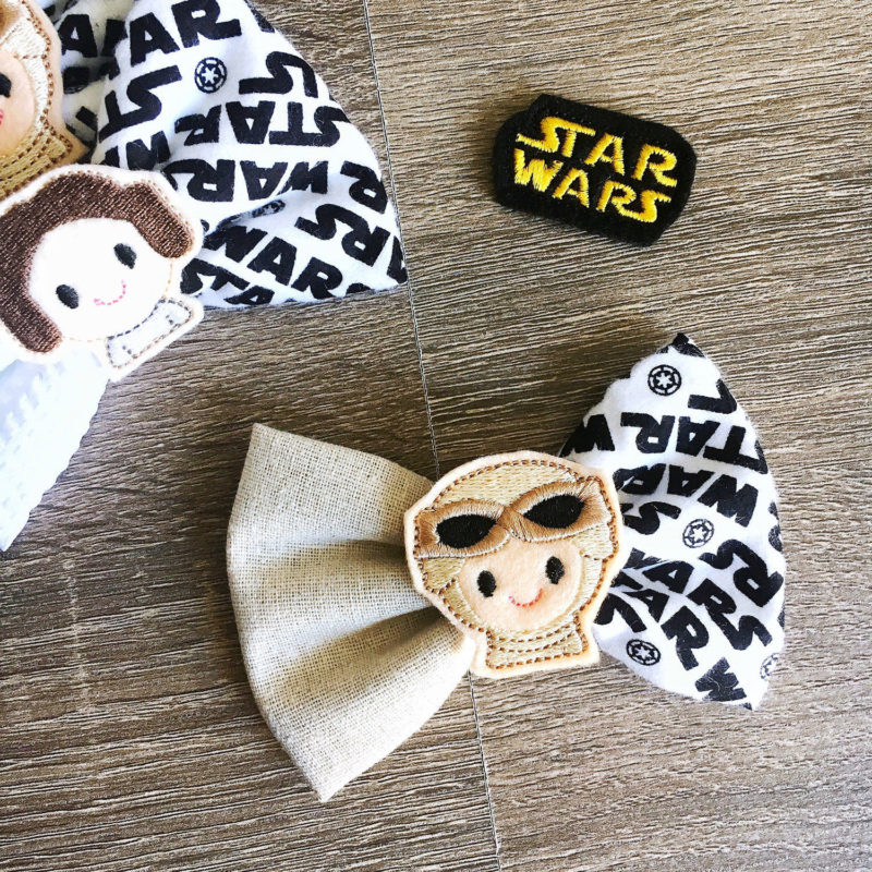 Star Wars Rey and Princess Leia themed hair bows by Etsy seller Jenta Bows