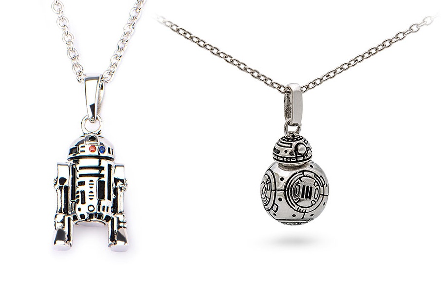 Star Wars Sterling Silver R2-D2 and BB-8 necklaces jewelry at ThinkGeek