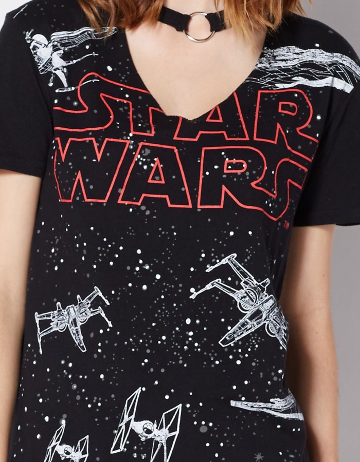 Women's Star Wars space battle choker t-shirt at Spencers