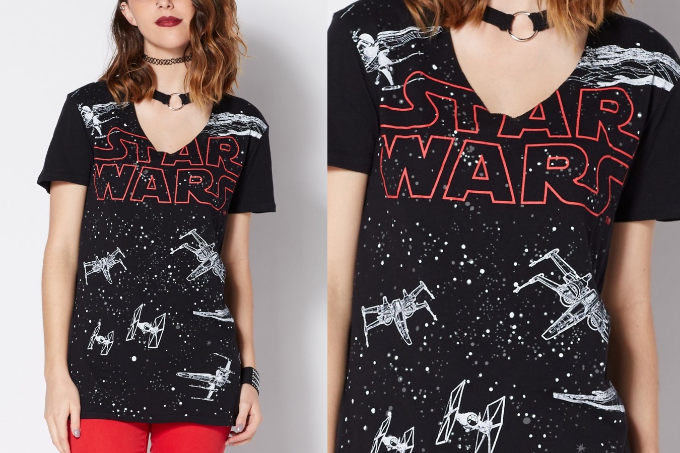 Women's Star Wars space battle choker t-shirt at Spencers