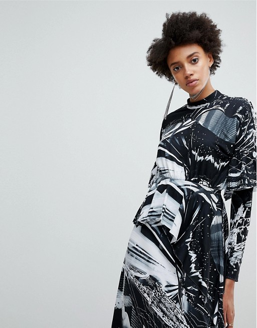 Women's ASOS x Star Wars Printed Long Sleeve Hanky Hem Dress