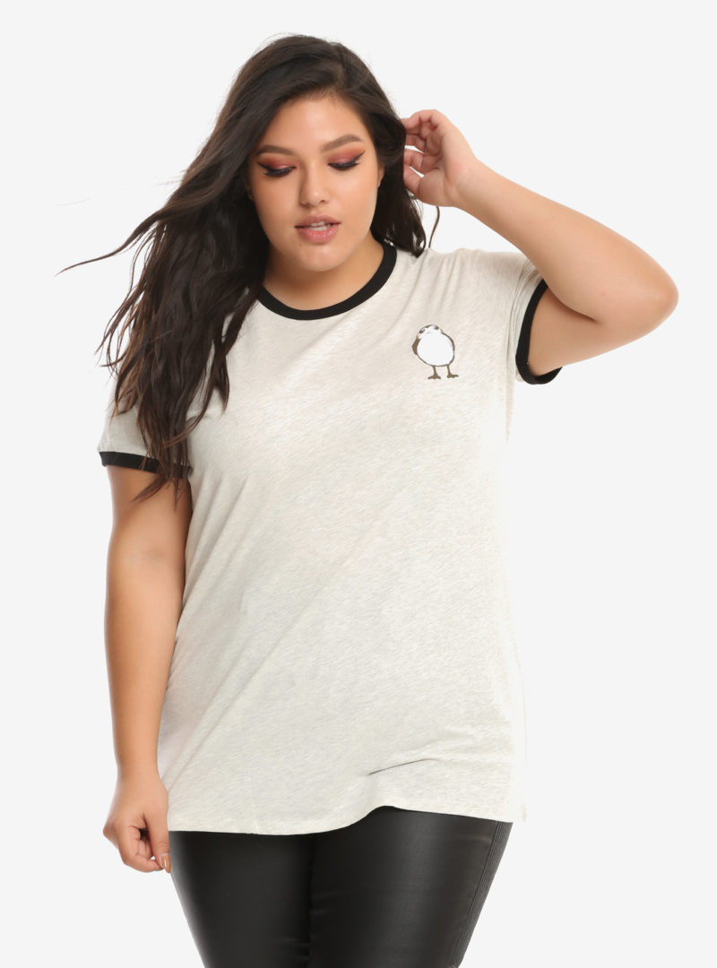 Women's Her Universe x Star Wars The Last Jedi flocked porg ringer t-shirt at Hot Topic