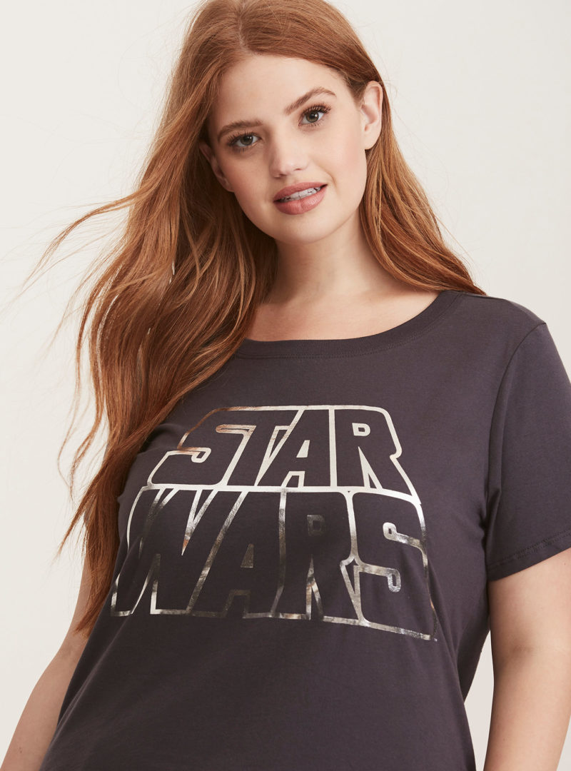 Women's Star Wars metallic logo plus size t-shirt at Torrid
