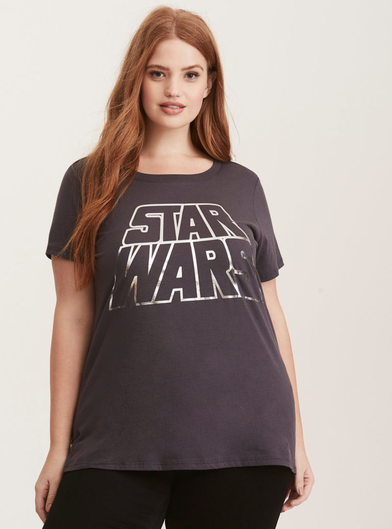 Women's Star Wars metallic logo plus size t-shirt at Torrid