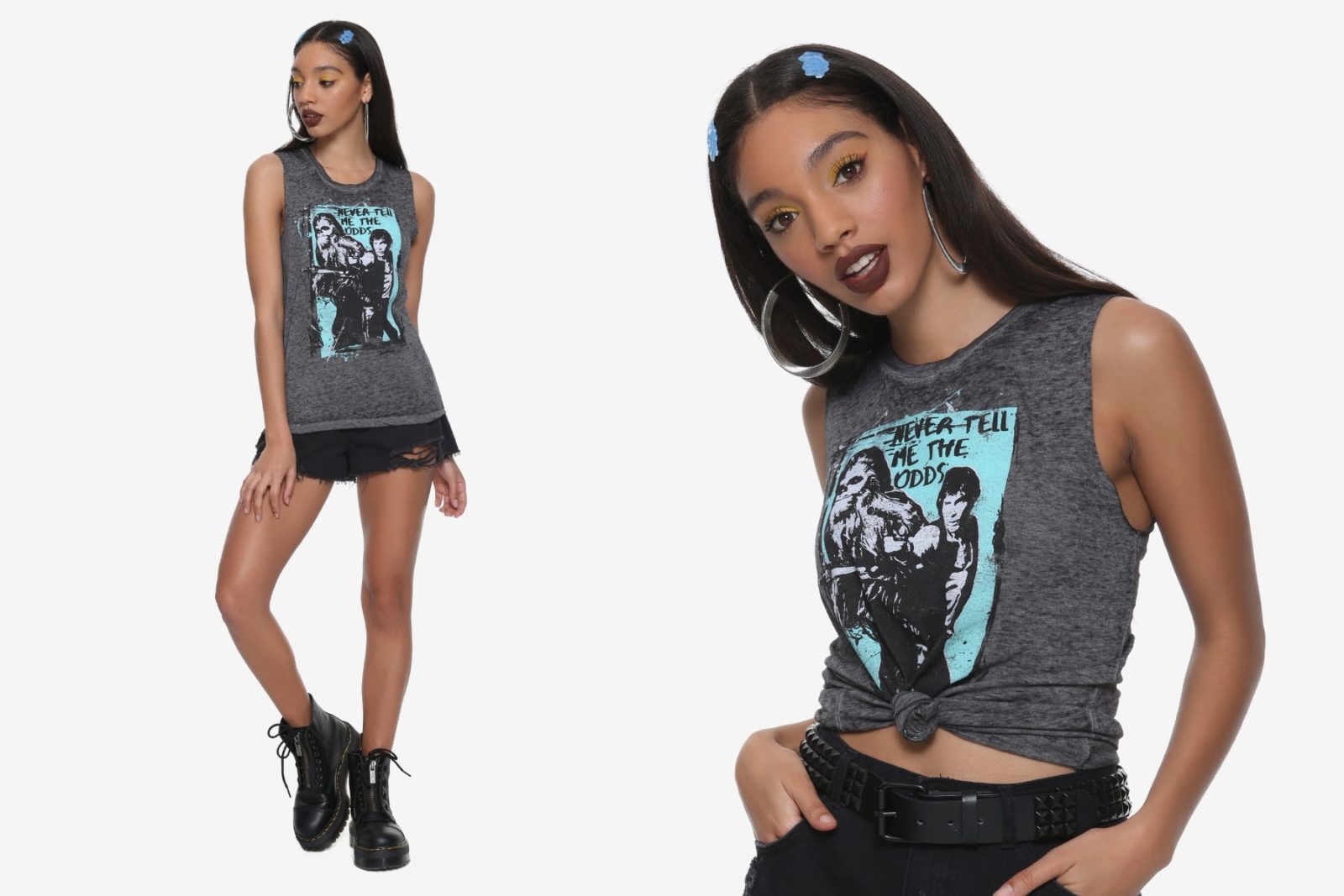 Women's Star Wars Han Solo and Chewbacca Never Tell Me The Odds muscle style tank top at Hot Topic