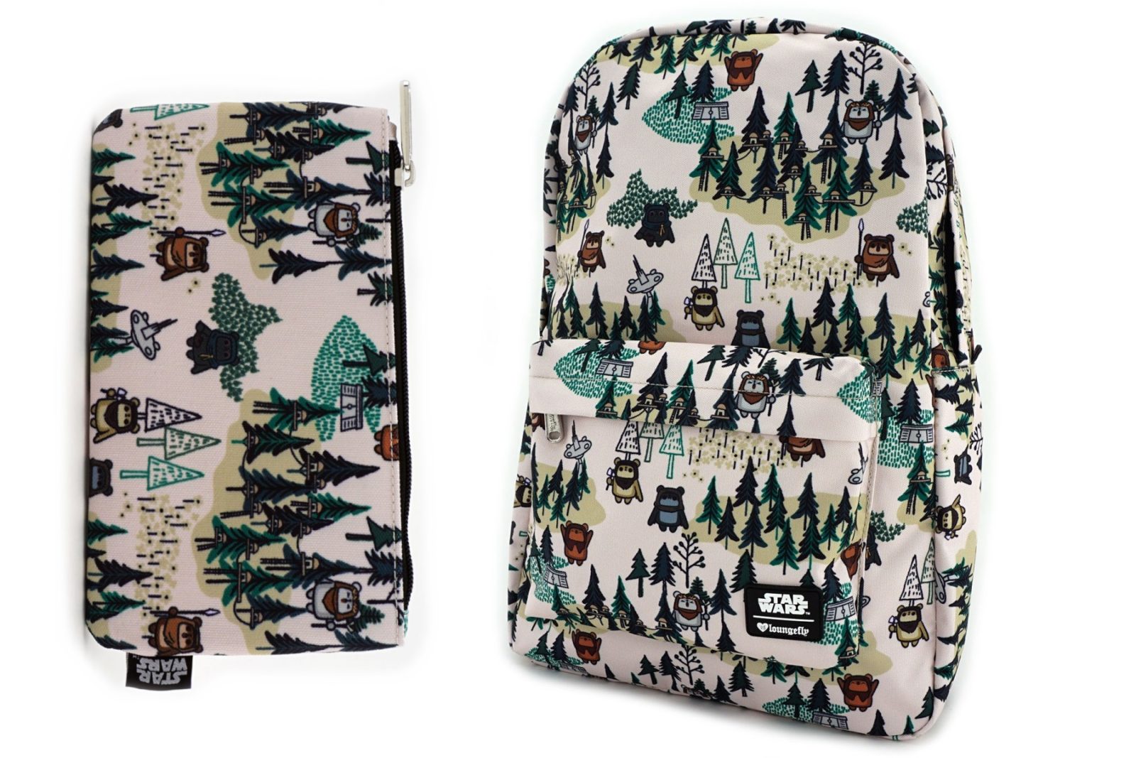 Loungefly x Star Wars Ewok forest printed backpack and matching coin purse/cosmetic bag