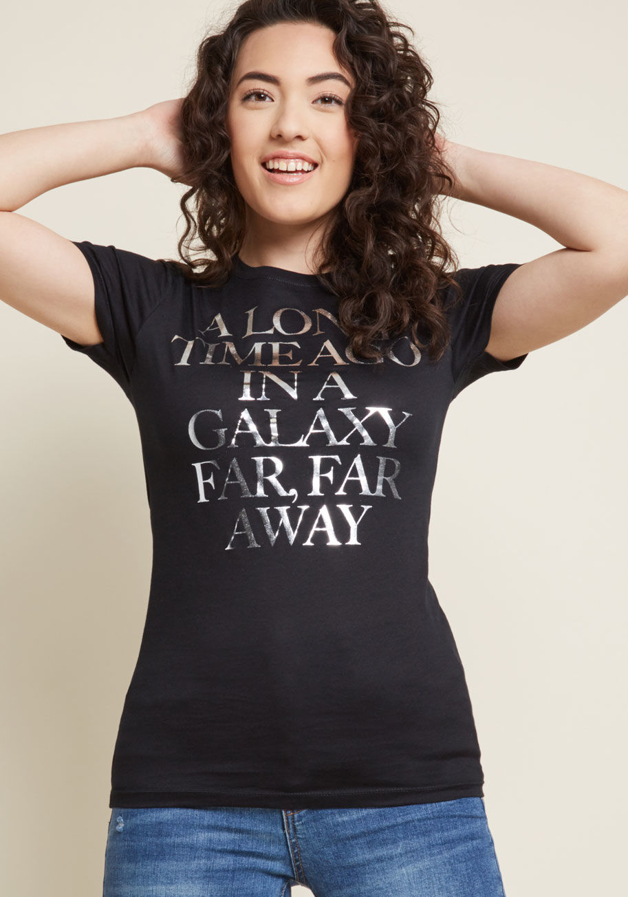 Women's Star Wars Silver Text T-Shirt at ModCloth