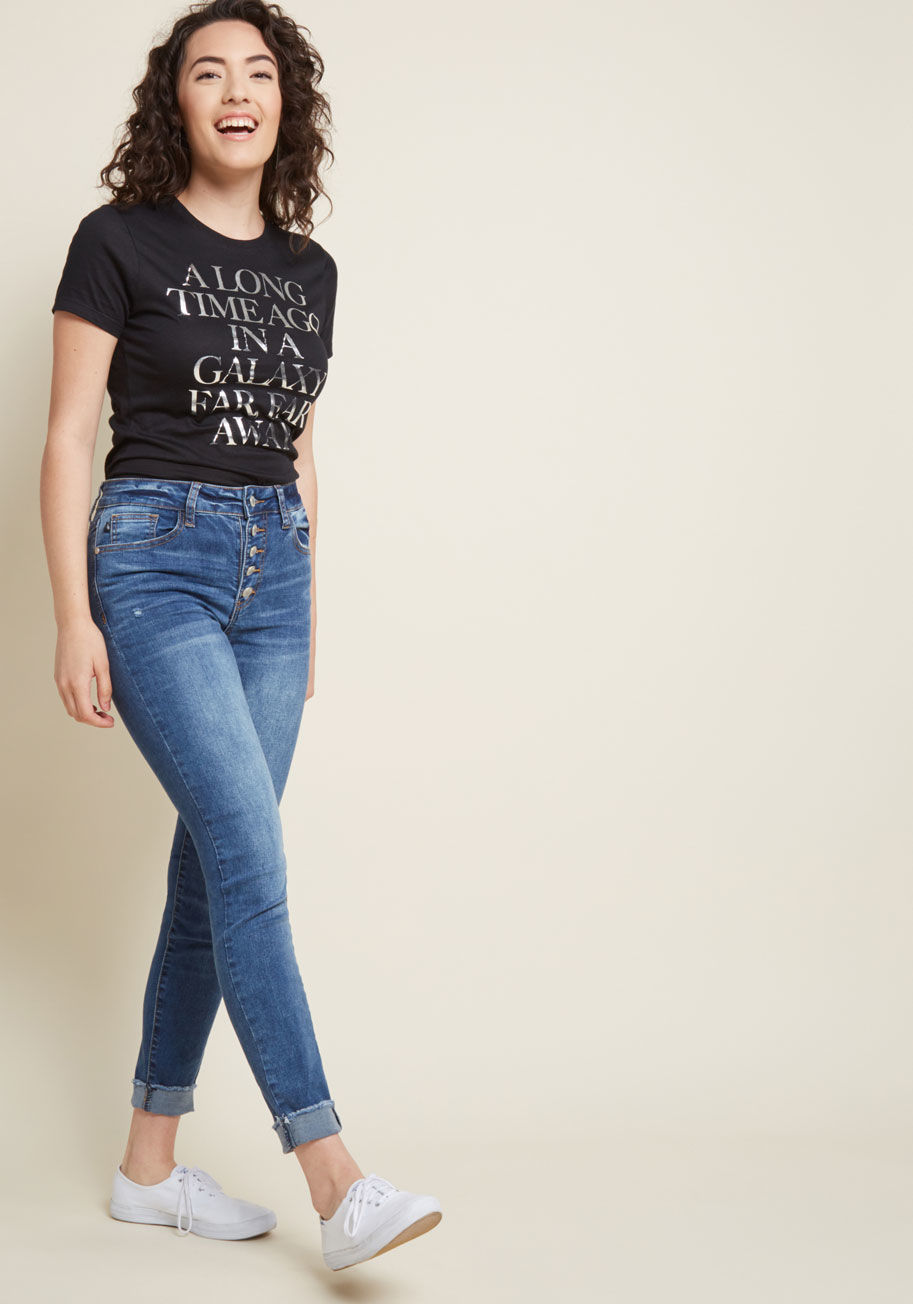 Women's Star Wars Silver Text T-Shirt at ModCloth