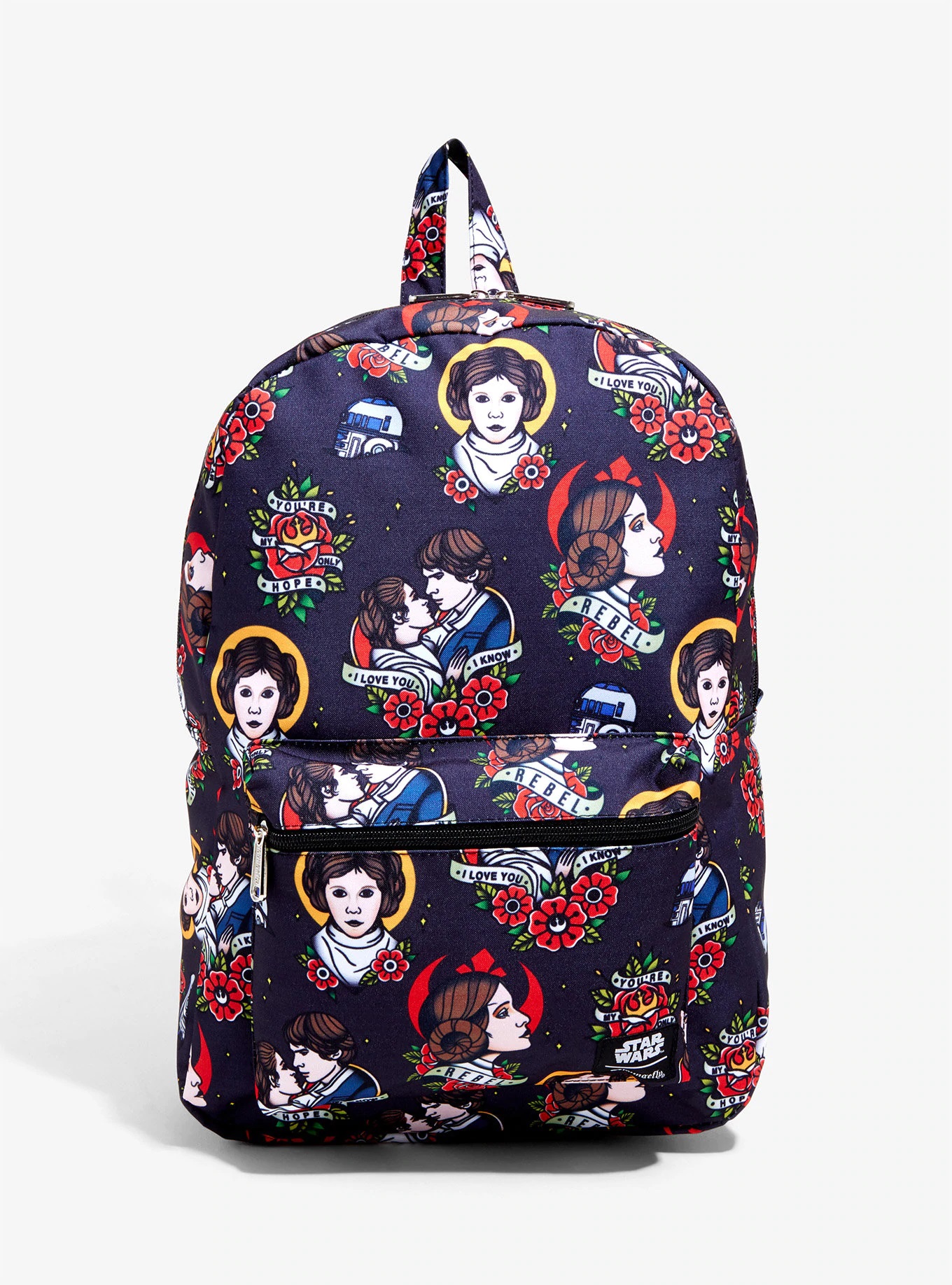 Loungefly x Star Wars Princess Leia and Han Solo Tattoo Print Backpack at Hot Topic