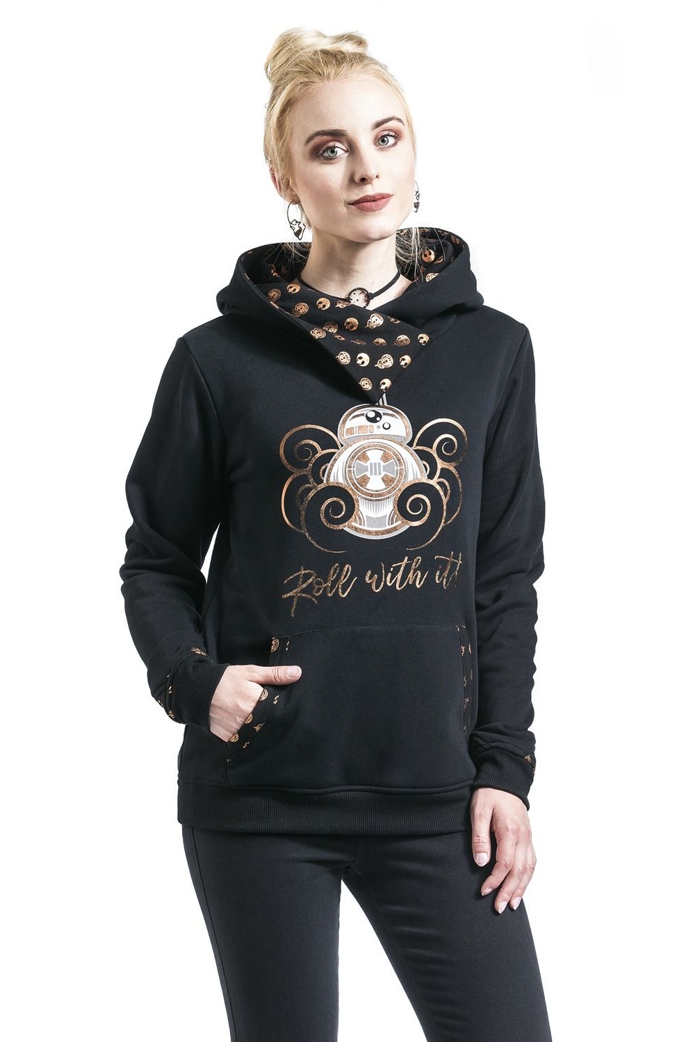 Women's Star Wars BB-8 Roll With It Gold Foil Print Hoodie at EMP Online