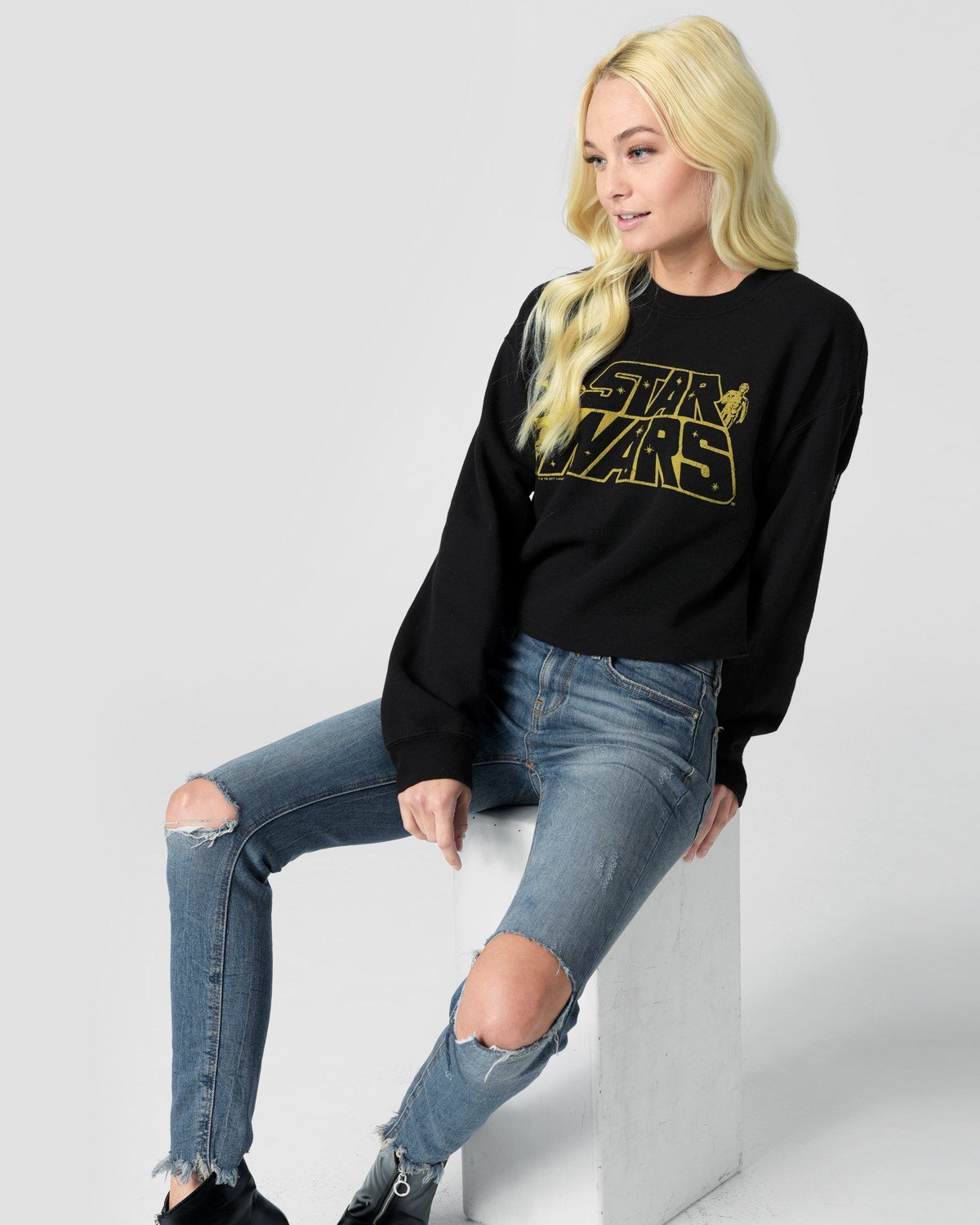 Women's Junk Food Clothing Star Wars Logo Cropped Sweatshirt on Sale
